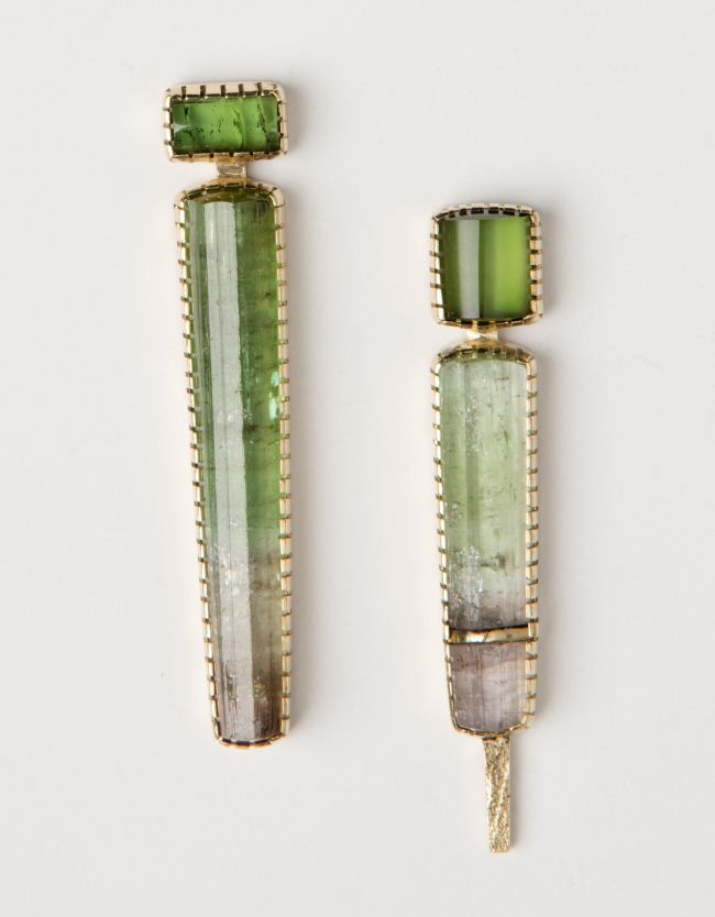Earrings: Green & Watermelon Tourmaline Sticks